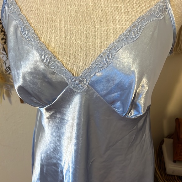 Powder Blue Satin Lingerie Slip Dress by Adonna with Tie Backside / Size Large - Picture 4 of 8